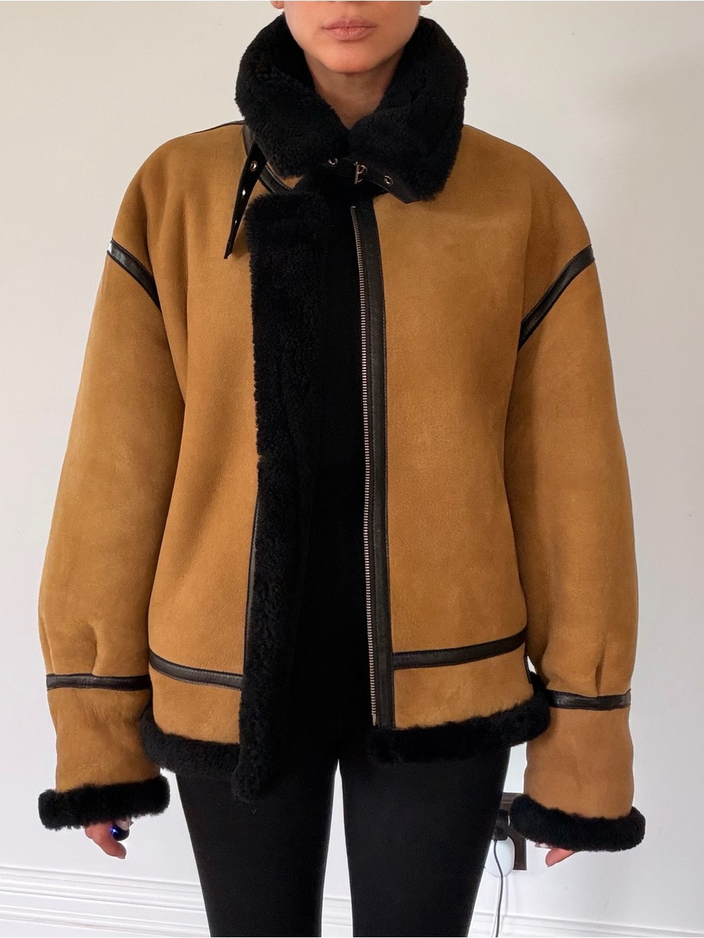 Shearling-Lined Brown Leather Jacket
